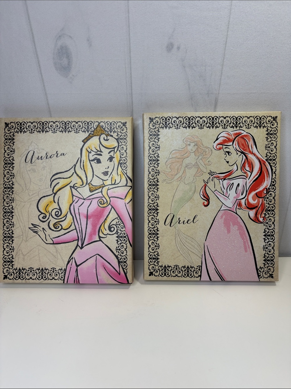 Disney Princess Aurora & Ariel Wall Canvas Set of 2 – Glitter Accents